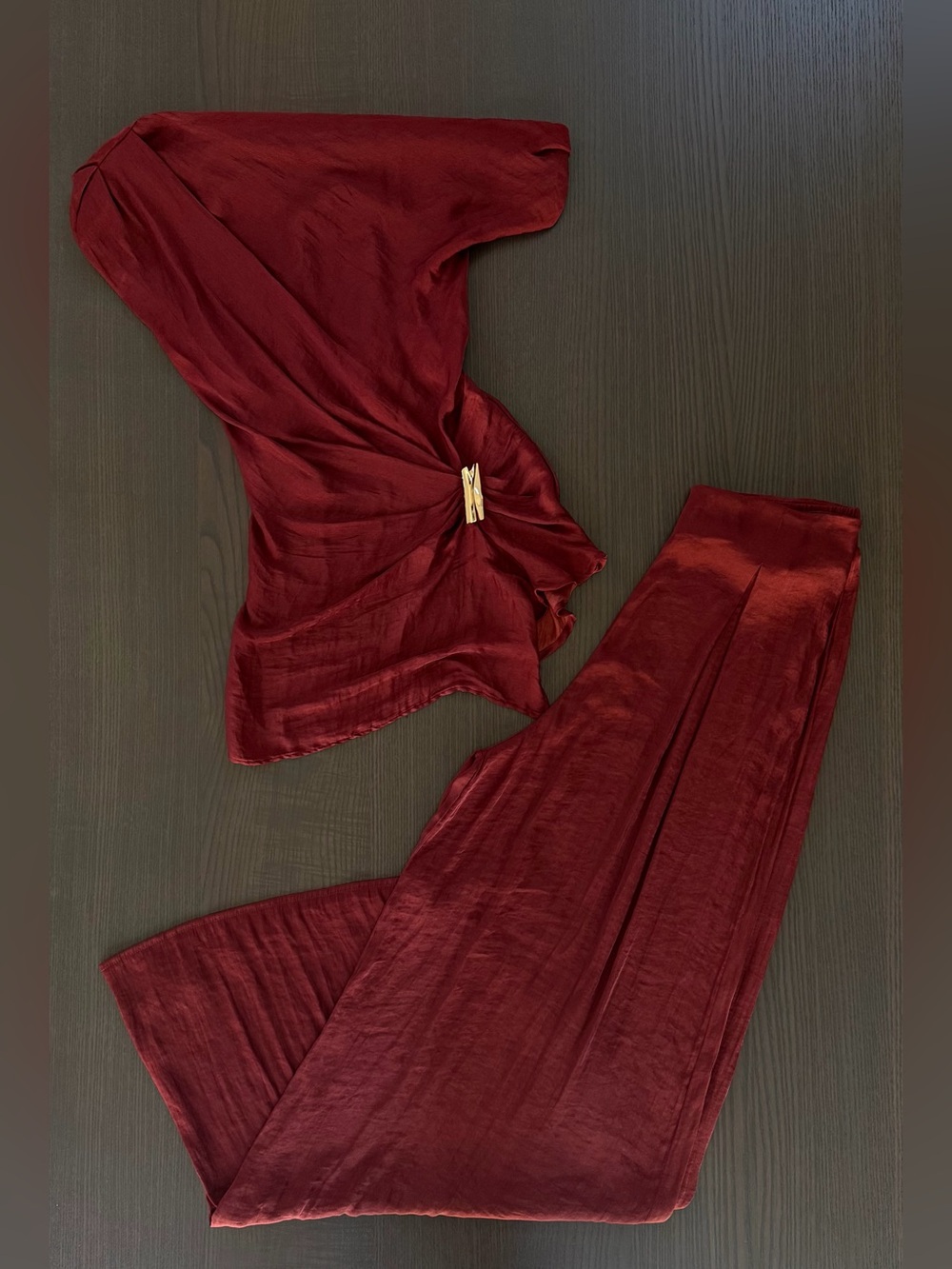 Burgundy Two-Piece Set with Gold Accent